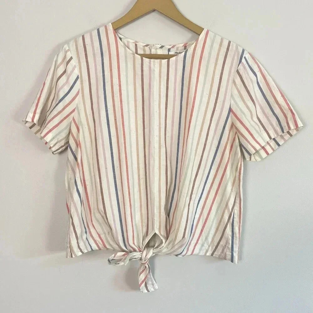Madewell Striped Back Button Front Tie Top - Picture 2 of 16